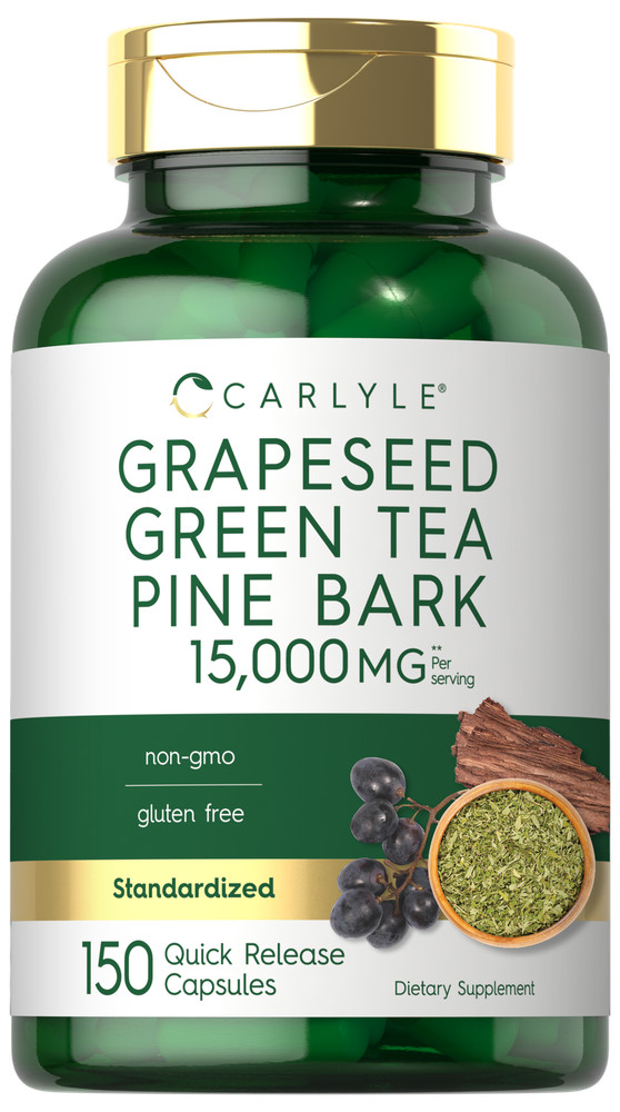 Grapeseed, Green Tea, Pine Bark Capsules | 15,000mg | 150 Count | by Carlyle