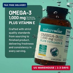 NatureWise Extra-Strength Omega 3 Fish Oil Supplement – 1000mg per Serving – 600