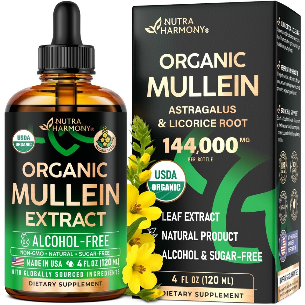 USDA Organic Mullein Leaf Liquid Extract for Lung Support 4 oz