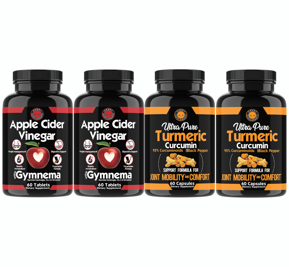 Angry Supplements Combo w/ Apple Cider Vinegar w. Gymnema and Turmeric, 4-Pack