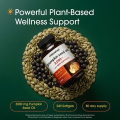 NatureBell Pumpkin Seed Oil 3000mg 240 Softgels Saw Palmetto – 80 Servings