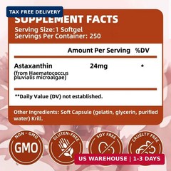 Astaxanthin 24mg | 250 Softgels | 250-Day Supply 250 Count (Pack of 1) FAST USA