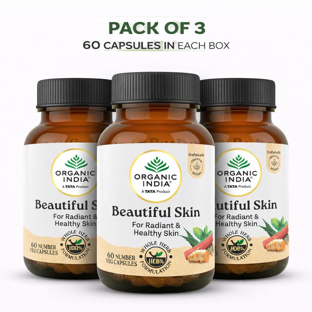 Organic India Beautiful Skin 60 Veg Capsules Ayurvedic Herbal Skin Care 3 Pack