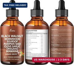 25-In-1 Liposomal Black Walnut Wormwood Clove Tincture, 6660Mg Cleanse for Human