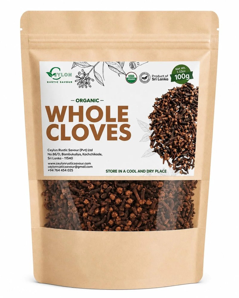 Organic Ceylon Hand Picked Whole Cloves Sri Lanka Non-GMO USDA Certified 3.5 oz