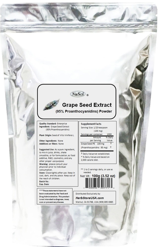 NuSci Pure Grape Seed Extract powder OPC antioxidant 100g (3.52 oz)