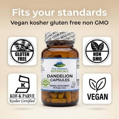 Pure Mountain Dandelion Root Capsules – 450mg Organic Kosher Vegan Supplement