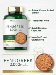 Fenugreek 3000 Mg Healthy Lactation Soothe Digestion Nursing Support, 300 Caps