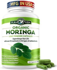 PURA VIDA MORINGA Organic Moringa Capsules Pure Moringa Leaf Powder Single 120ct