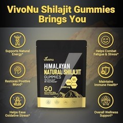 VivoNu Pure Himalayan Shilajit Gummies 3000mg Ashwagandha, Fulvic Acid, 60 Count