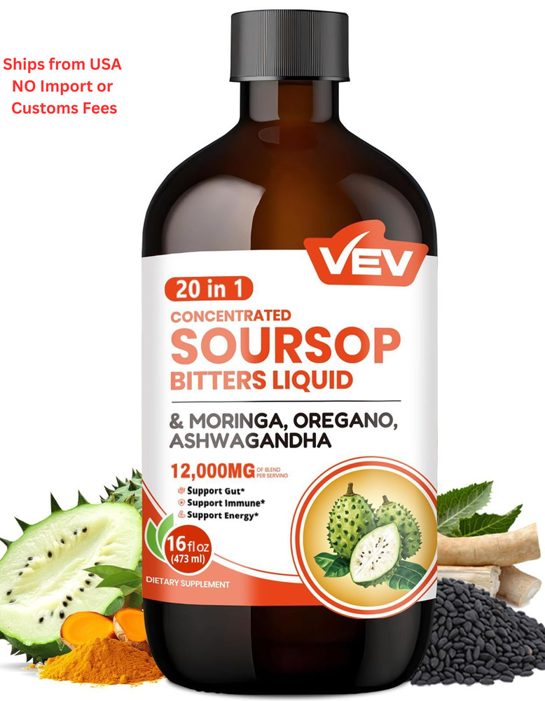 VEV Soursop Bitters Liquid, Graviola Extract Sugar-Free 16 Fl Oz (Pack of 1)