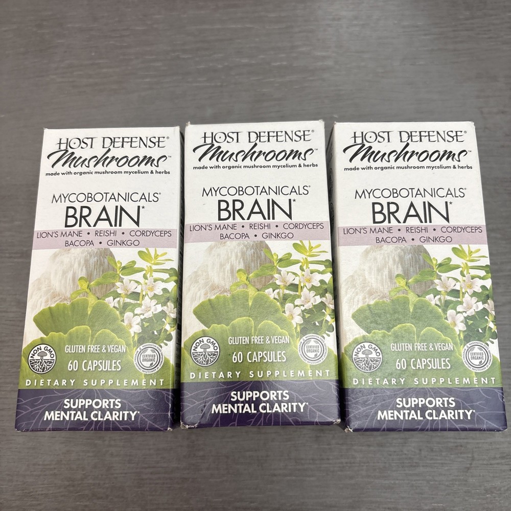 3x Host Defense MycoBotanicals® Brain – 60 Veg Capsules Exp 11/2027+