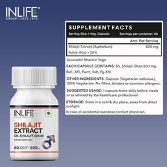 INLIFE Pure Shilajit Extract Supplement for Men Strength and Stamina 500mg – 60N