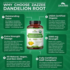 USDA Organic Dandelion Root 10:1 Extract – 3000 mg, 60 Capsules, 2- Supply
