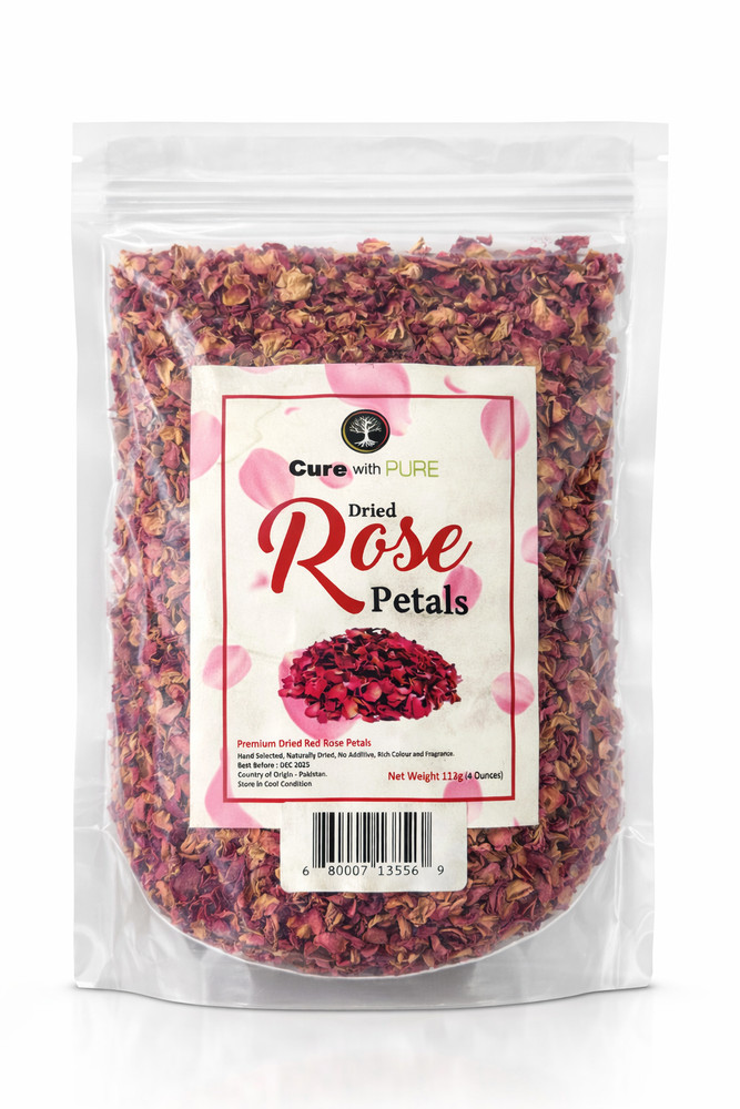 Cure with PURE Dried Rose Petals – Premium Red Rose Petals, 4 oz (113 g)