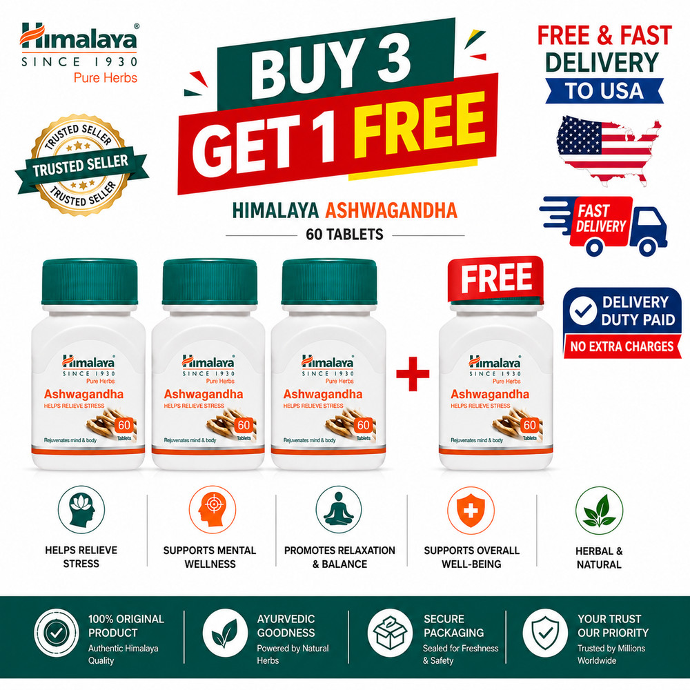 Himalayan Ashwagandha 60 Tabs Buy 3 Get 1 FreeUSA Stres Relief Herbal Supplement