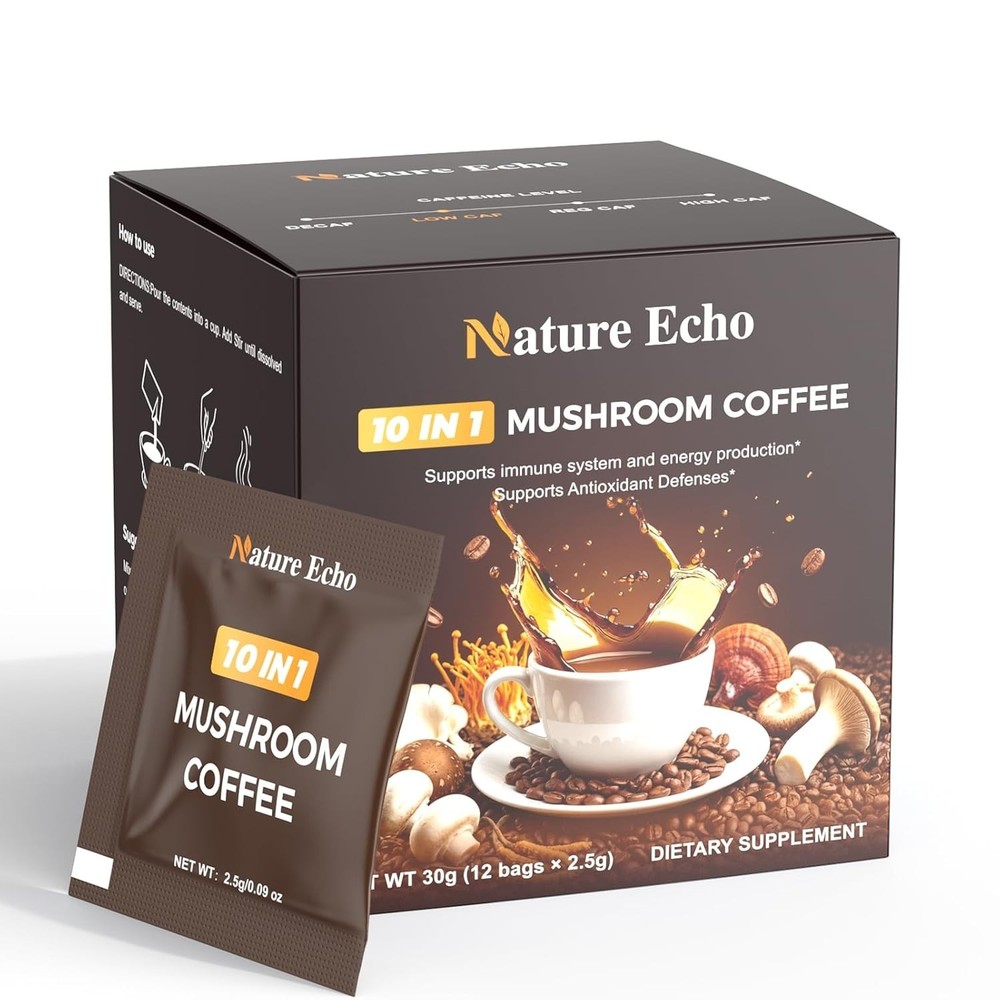10-in-1 Mushroom Coffee Ashwagandha Lion’s Mane Reishi 12 Sachets