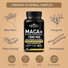 Organic Maca Root 60 Capsules 1500mg, Peruvian Maca Extract for Men