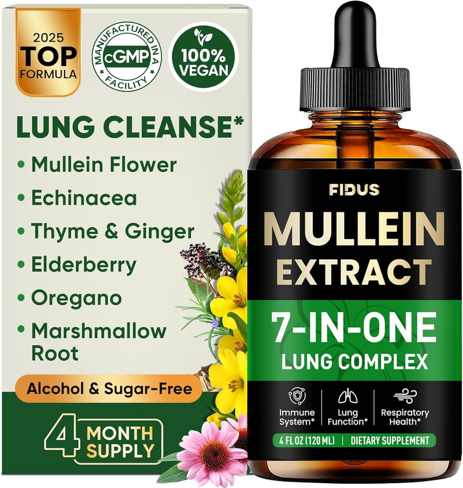 Mullein Drops for Lungs, 120 Servings – Mullein Leaf with 7 Herbs Echinacea, Ore