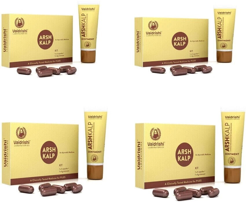Vaidrishi Arsh Kalp 24Capsules -6gmx 4 Ointment Combo Internal & External piles