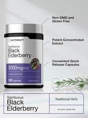 Black Elderberry Capsules 3000mg | 300 Count | Sambucus | Non-GMO | by Horbaach