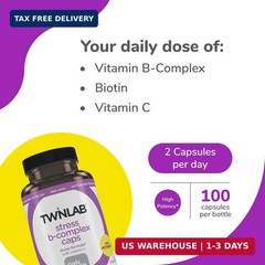 Twinlab Stress B-Complex Caps – Energy Support Supplement with Vitamin B12 and B