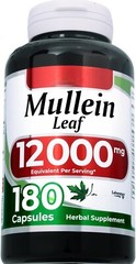 Mullein Leaf 12000mg 180 Caps Flavonoids, Tannins, Fatty Acids Gordolobo
