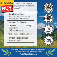 Garlic Pills Kosher Vegan Capsules with 500mg Organic Garlic Allium Sativum Supp