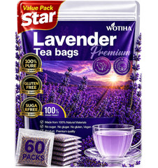 WOTIHA 60 Count Premium Lavender Flower Tea Bags – 100% Natural Herbal Tea, Targ