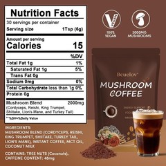 2 Bag Mushroom Coffee, Instant Mushroom Coffee Powder with 6 Adaptogenic