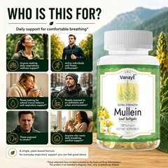 Mullein Leaf Capsules for Lung Cleansing & Detox Herbal Dietary Supplement 120pc