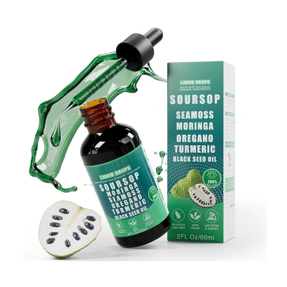 PURE Soursop Liquid Drops 10 in 1 with Sea Moss, Moringa, Turmeric, Black Seed