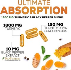 Turmeric Curcumin Highest Potency 95% 1950mg with BioPerine Black Pepper Extract
