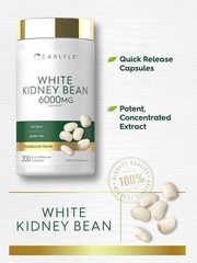 White Kidney Bean Extract Carb Blocker | 6000mg | 200 Capsules | by Carlyle