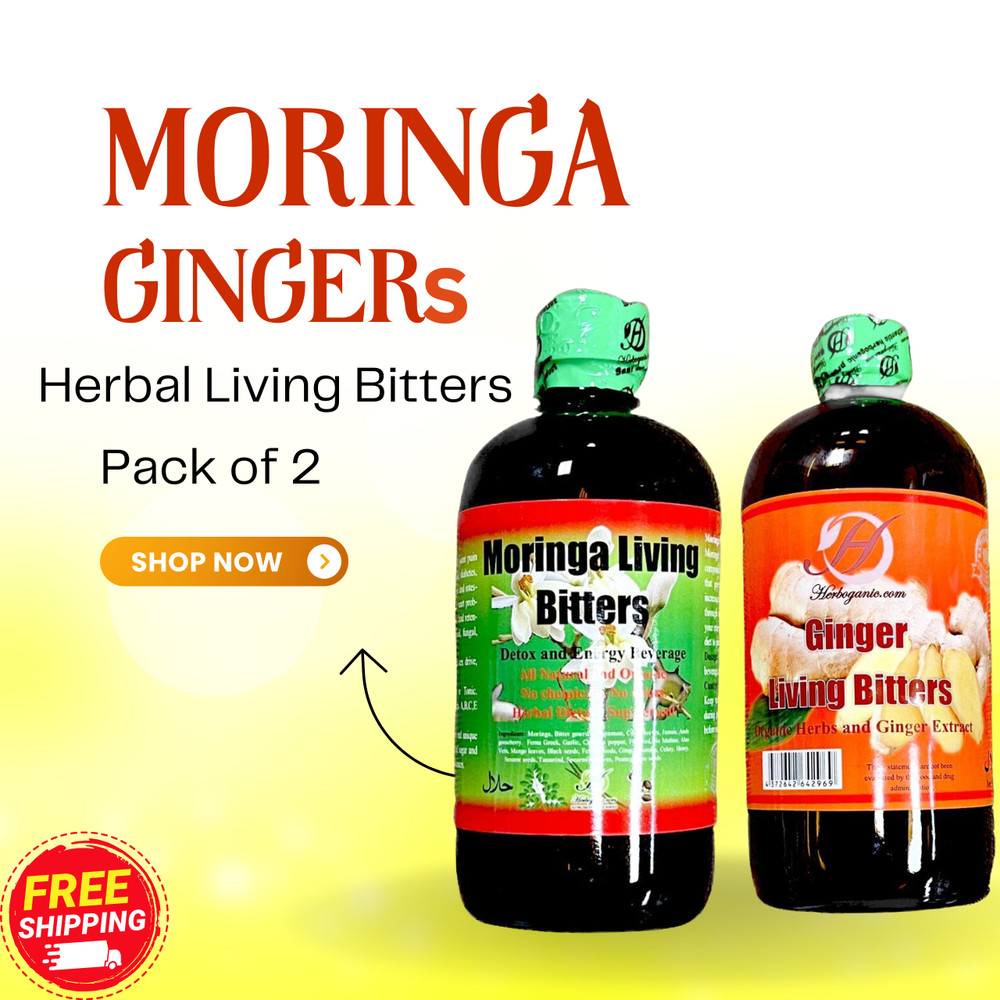 Herbal Ginger And Moringa Living Bitters-16oz-Health Tonic & Energy Booster Pack