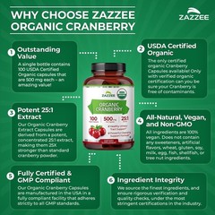 USDA Organic Cranberry 25:1 Extract – 500 mg, 100 Capsules for Urinary Health