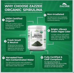 ❤️Zazzee Organic Spirulina Powder 2.2 Pounds (1 KG) 100% Pure Non-GMO USDA