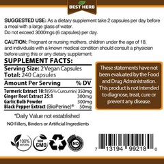 240 CAPSULES TURMERIC GINGER GARLIC BLACK PEPPER PIPERINE CURCUMIN TUMERIC PILLS