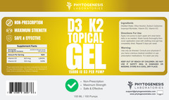 ANDROGENESIS Vitamin D3 K2 Maximum Strength Topical Gel 15000+ IU D3 Per Pump
