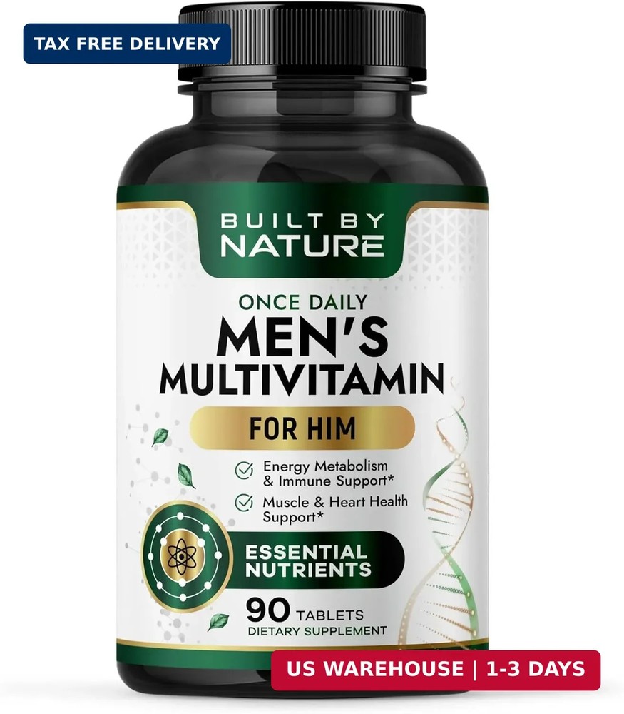 Built by Nature Multivitamin for Men – 90 Tablets Daily Immune Support, Energy S