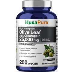 High Absorption Olive Leaf 25000Mg Vegetarian Supplement With Bioperine 1 Count