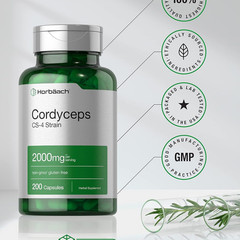 Cordyceps Sinensis Capsules 2000mg | 200 Ct | Mushroom Supplement | by Horbaach