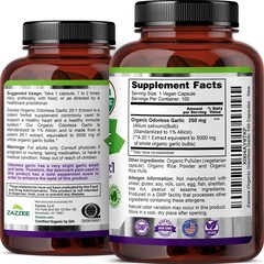 Zazzee USDA Organic Odorless Garlic 20:1 Extract, 1% 100 Count (Pack of 1)