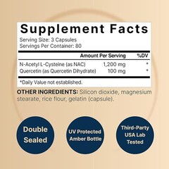 NAC Supplement 1200mg Quercetin 100mg 240Caps NonGMO Antioxidant