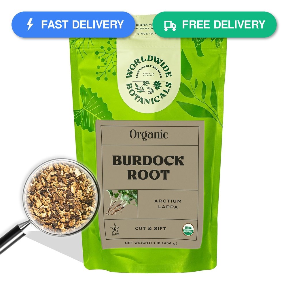 Worldwide Botanicals Organic Burdock Root – 1 lb – 100% Arctium lappa – Raíz…