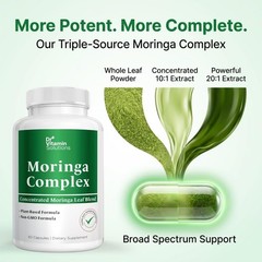 Moringa Capsules 3-in-1 Leaf Extract Energy Immune Support 60 Count