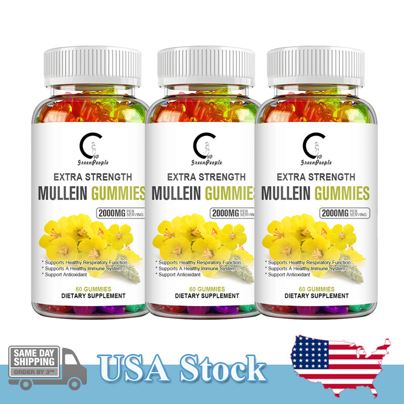 Organic Mullein Leaf Gummies,3 x 60PCS 2000mg, Herbal Natural Dietary Supplement