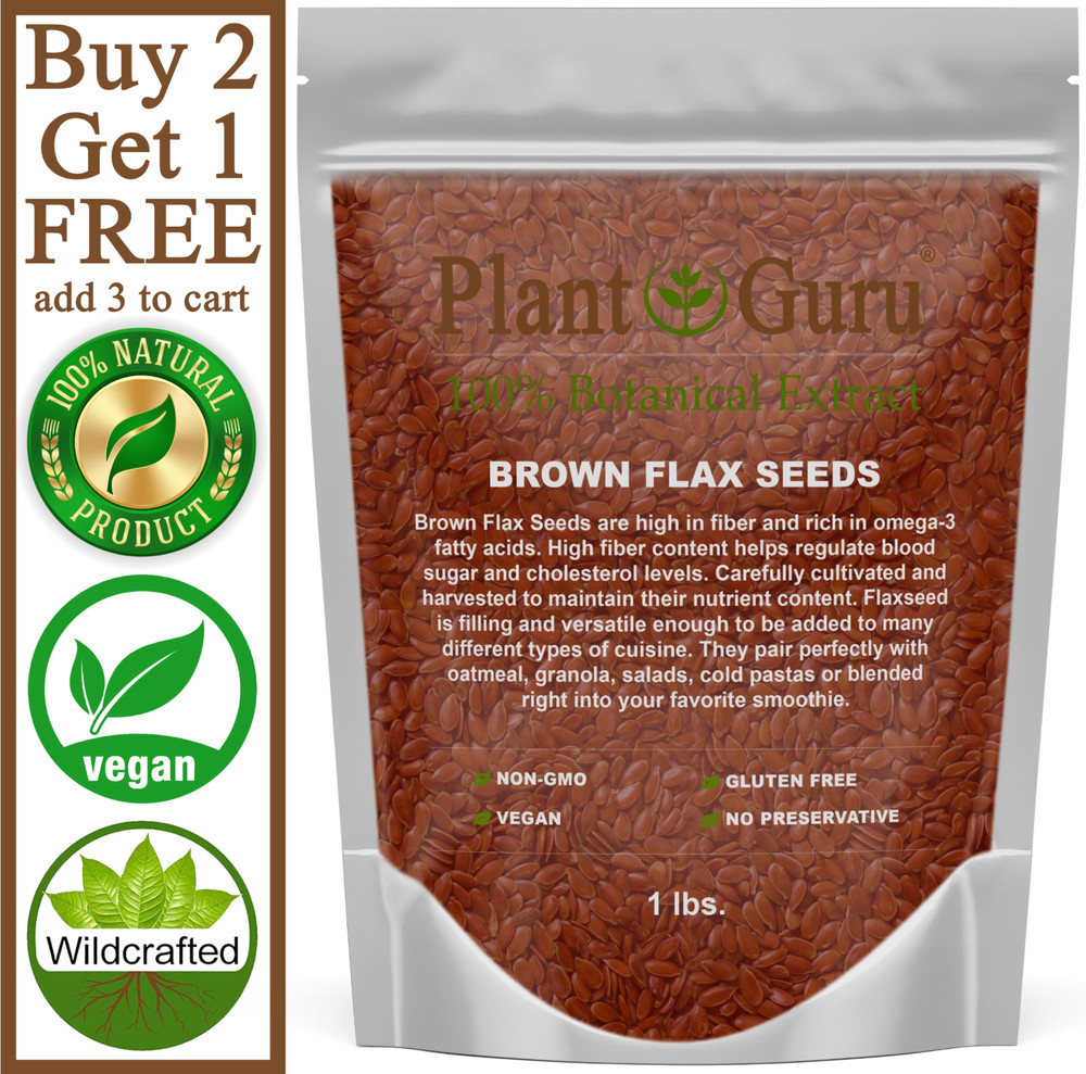 Brown Flax Seeds Whole 1 lb. Omega-3 NON GMO 100% Pure Linseed Flaxseed Bulk