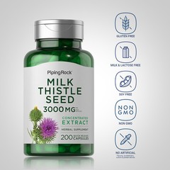 Milk Thistle Extract | 3000mg | 200 Capsules | Non-GMO | by Piping Rock