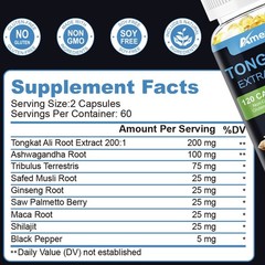 120 Capsules 3450mg TongkatAli Extract 200:1 Strong Natural Testosterone Booster